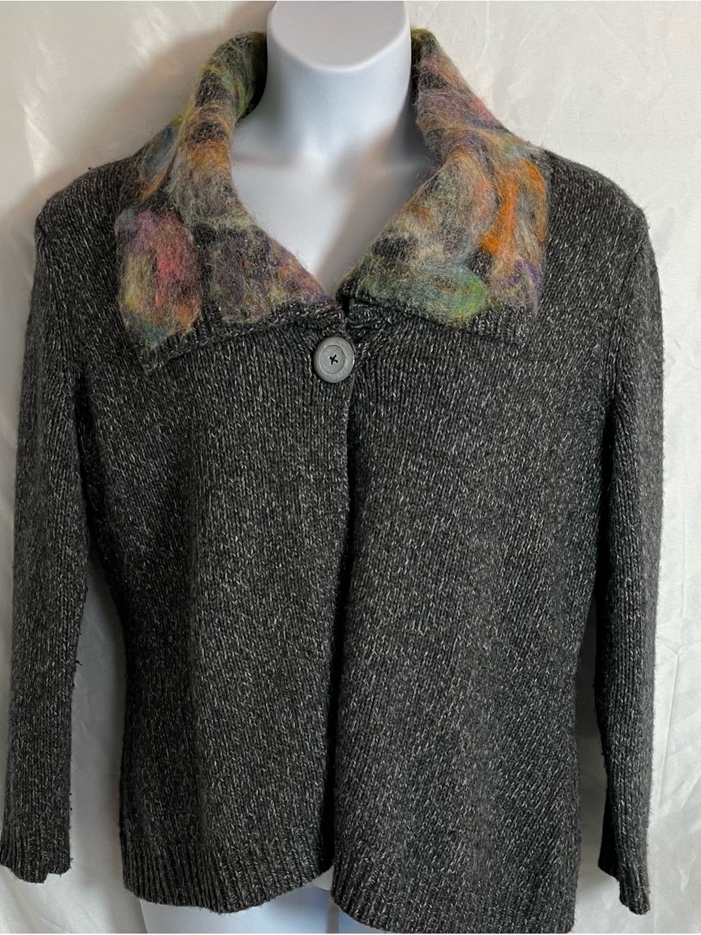 Vtg 80s/90s Tweeds Woman Wool Angora Single Button Snap Knit Cardigan Jacket 1X